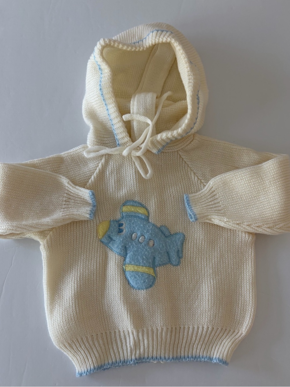All Mine Vintage Knit Baby Hoodie with Airplane Appliqué Size 3/6 Months